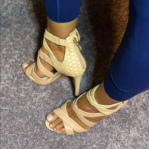 Guess Nude Leather High Heel Sandal with Zip Back